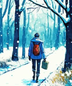 Walking Alone In Snow Diamond Painting