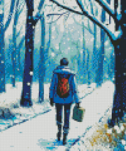 Walking Alone In Snow Diamond Painting