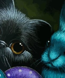 Black Cat And Blue Bunny Diamond Painting