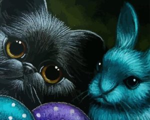 Black Cat And Blue Bunny Diamond Painting