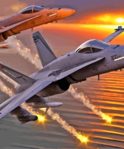 Fa 18 Hornet At Sunset Diamond Painting