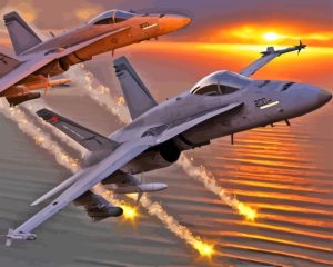 Fa 18 Hornet At Sunset Diamond Painting