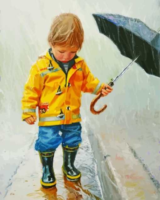 Little Boy In Rain Boots Diamond Painting