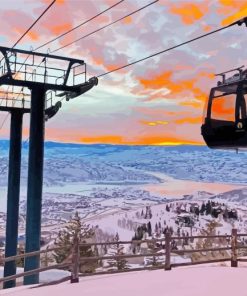 Ski Lift Sunset Diamond Painting