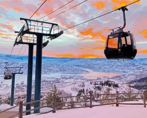 Ski Lift Sunset Diamond Painting