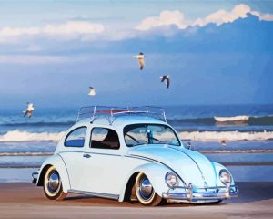 Vw Bug At Beach Diamond Painting