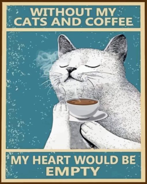 Cat And Coffee Poster Diamond Painting