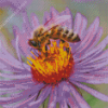 Purple Flower With Bee Diamond Painting