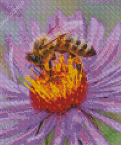 Purple Flower With Bee Diamond Painting