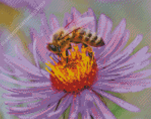 Purple Flower With Bee Diamond Painting