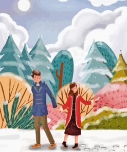 Couple Walking In Snow Diamond Painting