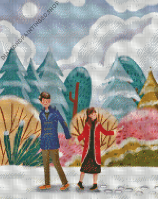 Couple Walking In Snow Diamond Painting