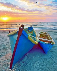 Sunset Beach Stranded Boat Diamond Painting