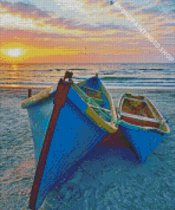 Sunset Beach Stranded Boat Diamond Painting