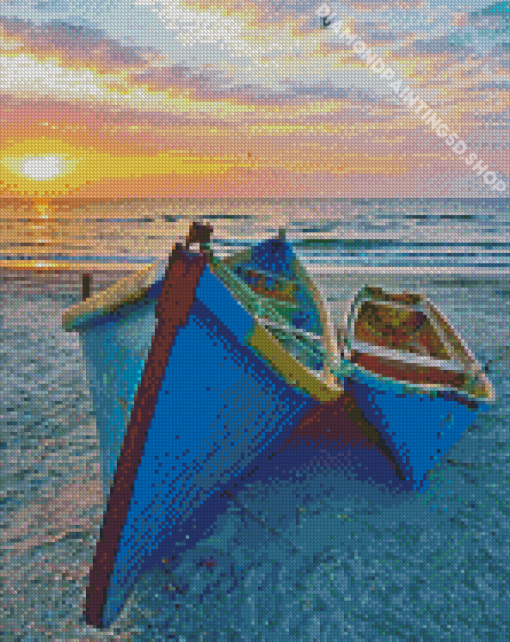 Sunset Beach Stranded Boat Diamond Painting