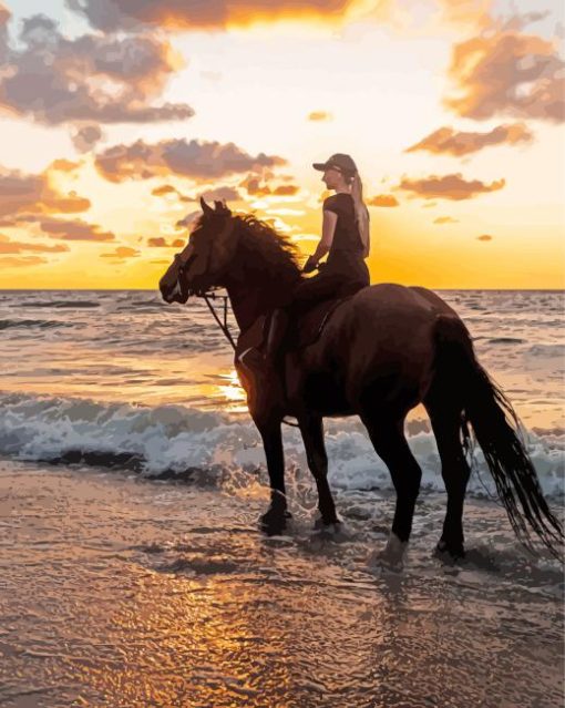 Woman With Horse At Sea Diamond Painting