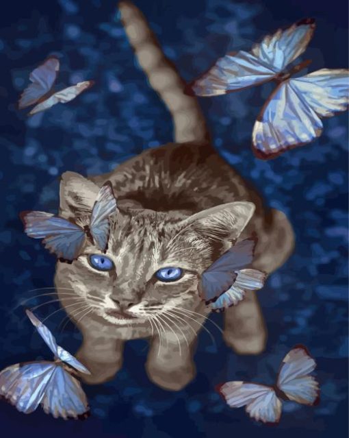 Kitten With Butterflies Diamond Painting