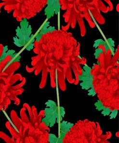 Red Chrysanthemum Illustration Diamond Painting
