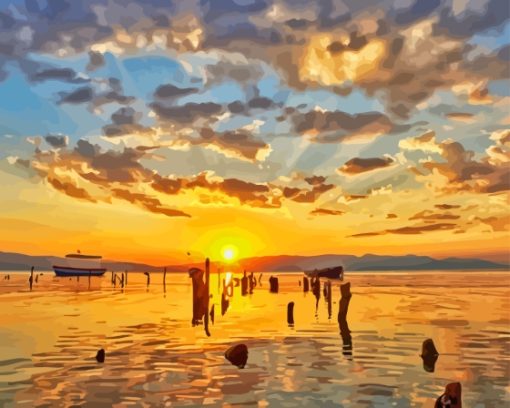 Sunset Over Lake Ohrid Macedonia Diamond Painting