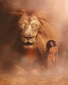 Lion And Black Girl Diamond Painting