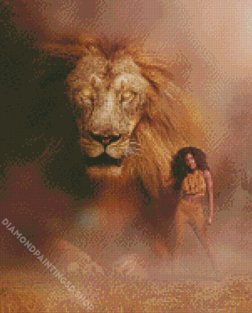 Lion And Black Girl Diamond Painting