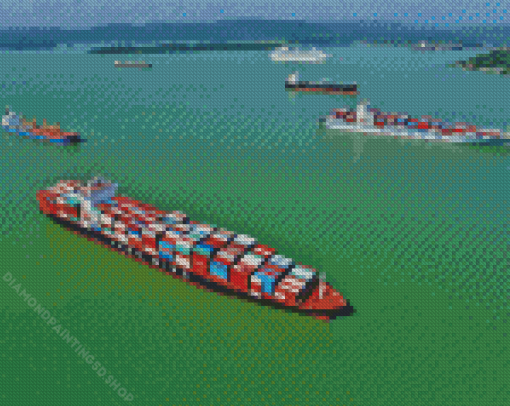 Ships In Panama Canal Diamond Painting