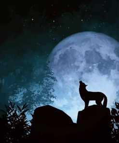 Wolf With Moon Diamond Painting