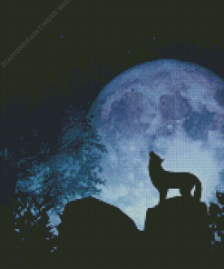 Wolf With Moon Diamond Painting