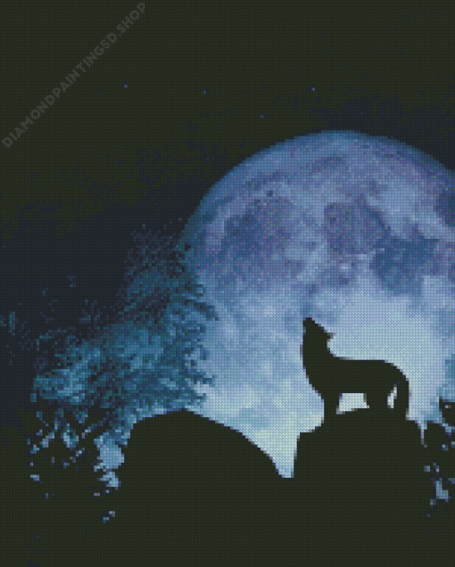 Wolf With Moon Diamond Painting