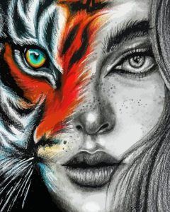 Half Tiger Woman Diamond Painting