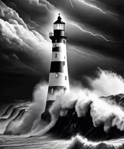 Black And White Lighthouse Diamond Painting