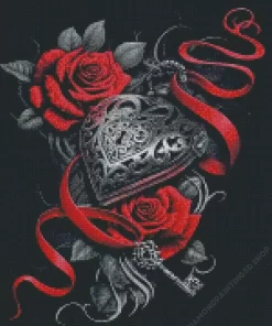 Gothic Heart Roses Diamond Painting