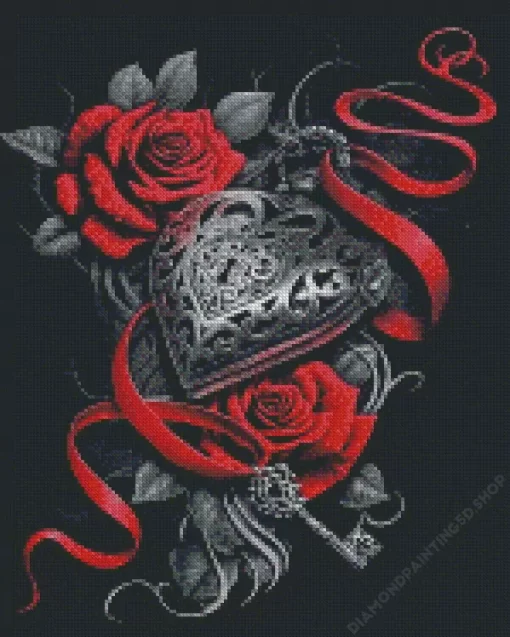 Gothic Heart Roses Diamond Painting