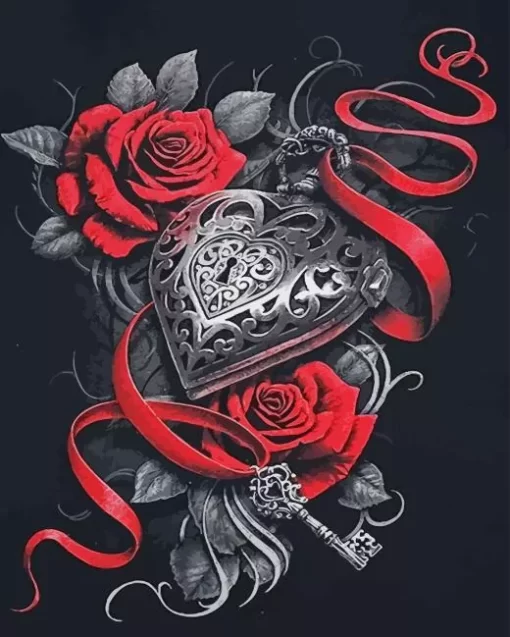 Gothic Heart Roses Diamond Painting