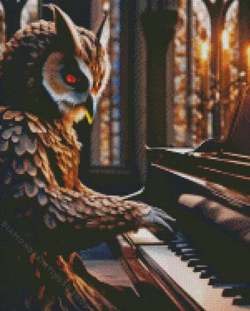 Owl Playing Piano Diamond Painting