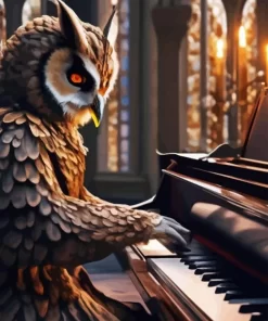 Owl Playing Piano Diamond Painting