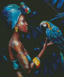 Woman And Parrot Diamond Painting