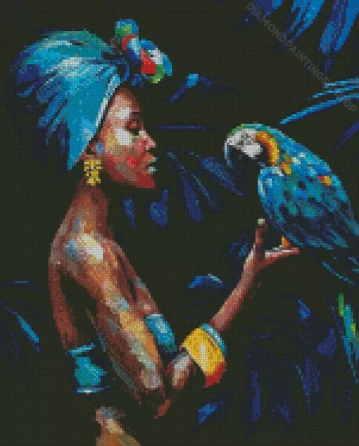 Woman And Parrot Diamond Painting