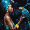 Woman And Parrot Diamond Painting