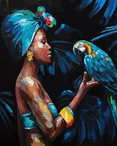 Woman And Parrot Diamond Painting