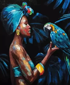 Woman And Parrot Diamond Painting