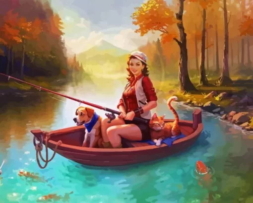 Girl Fishing Diamond Painting