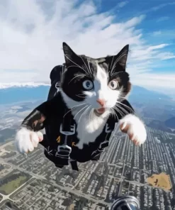 Cat Skydiving Diamond Painting