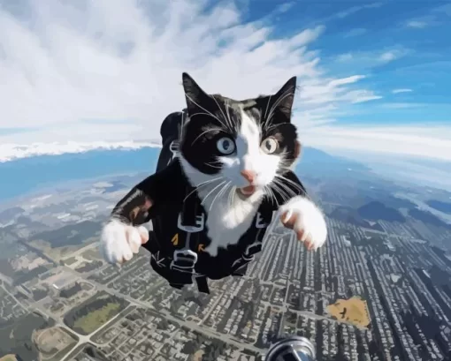 Cat Skydiving Diamond Painting