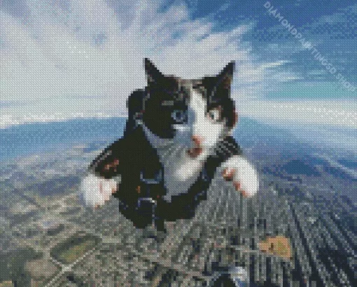 Cat Skydiving Diamond Painting