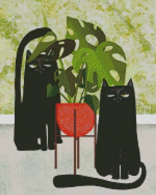 Cats And Plant Diamond Painting