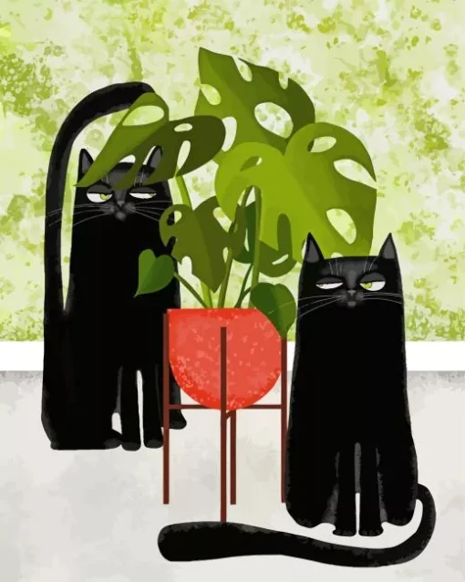 Cats And Plant Diamond Painting