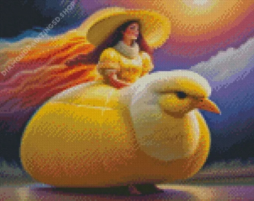 Woman Riding Bird Diamond Painting