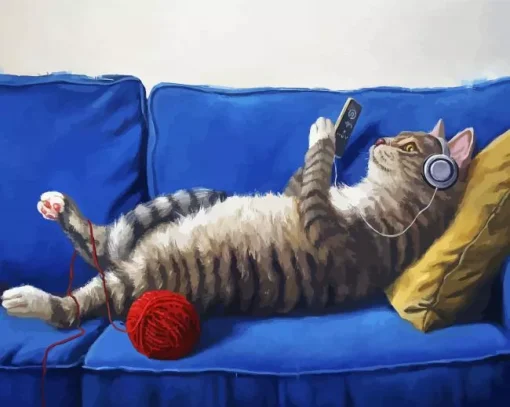 Cat On Sofa Diamond Painting