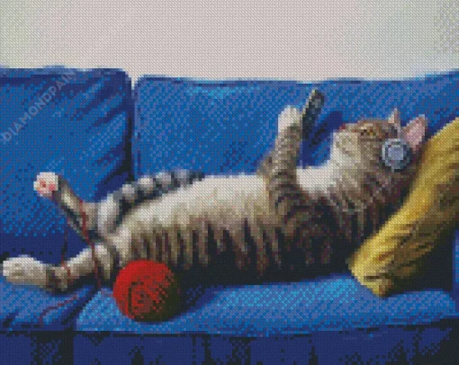 Cat On Sofa Diamond Painting
